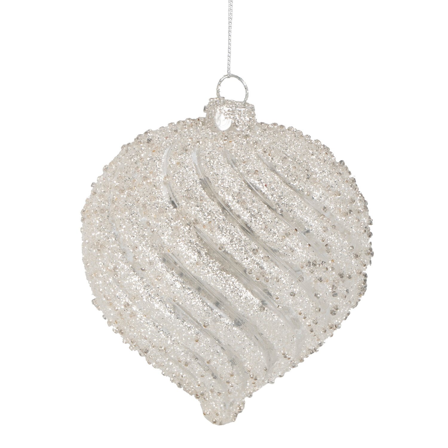 Silver Glitter Twist Ridged Onion Bauble Image