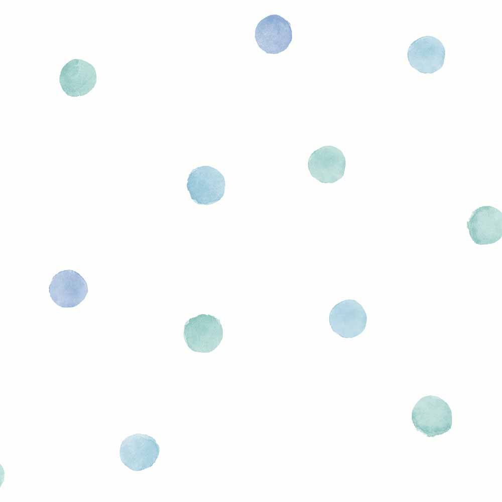 Watercolour Polka Dot Blue and Teal Wallpaper Image 1