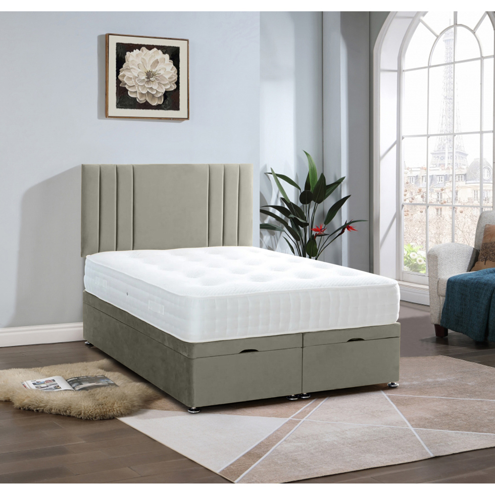 Eleganza Home Slumberlyn Small Double Grey Plush Divan Ottoman Bed with Lined Headboard Image 2