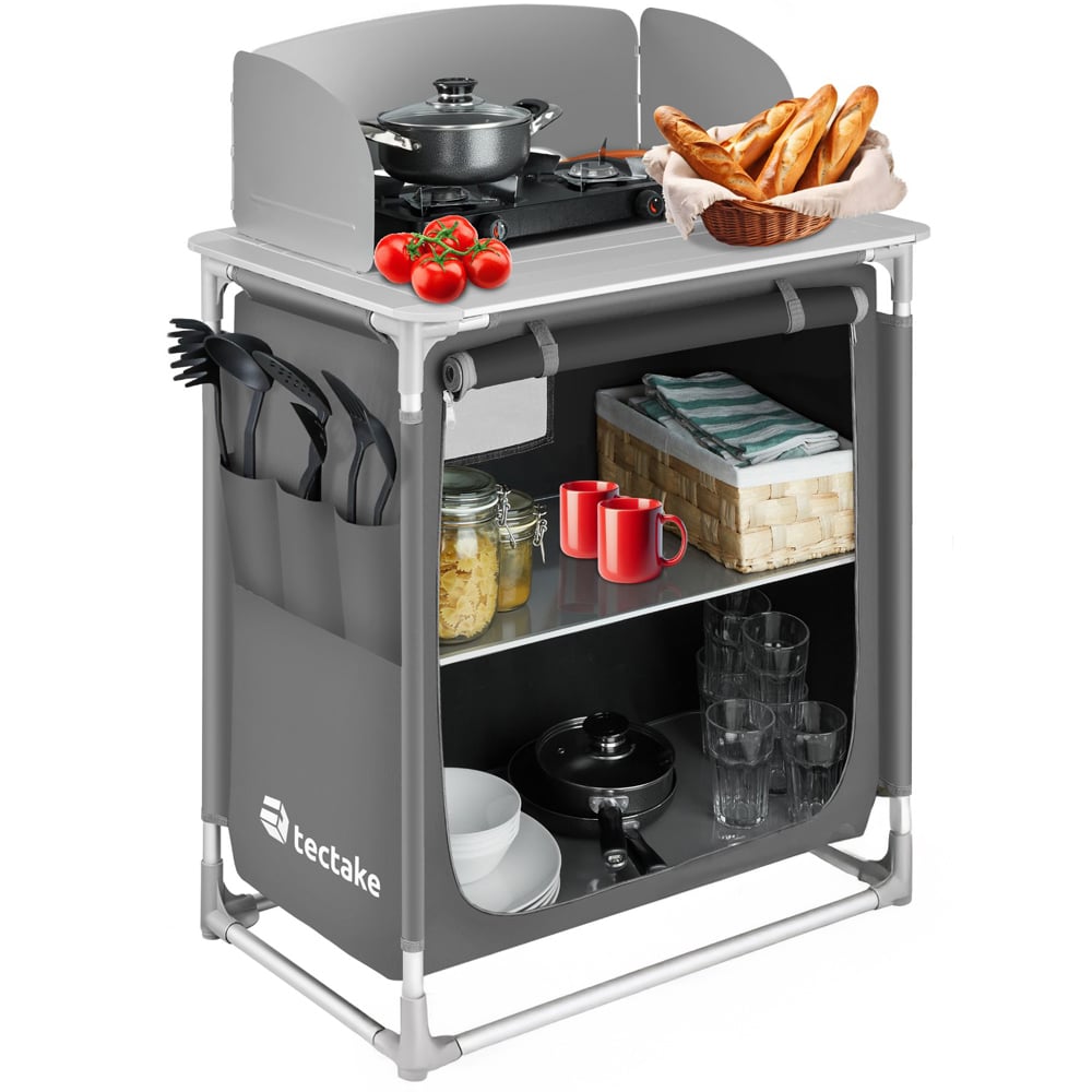 tectake 2 Compartment Grey Foldable Camping Kitchen Image 1