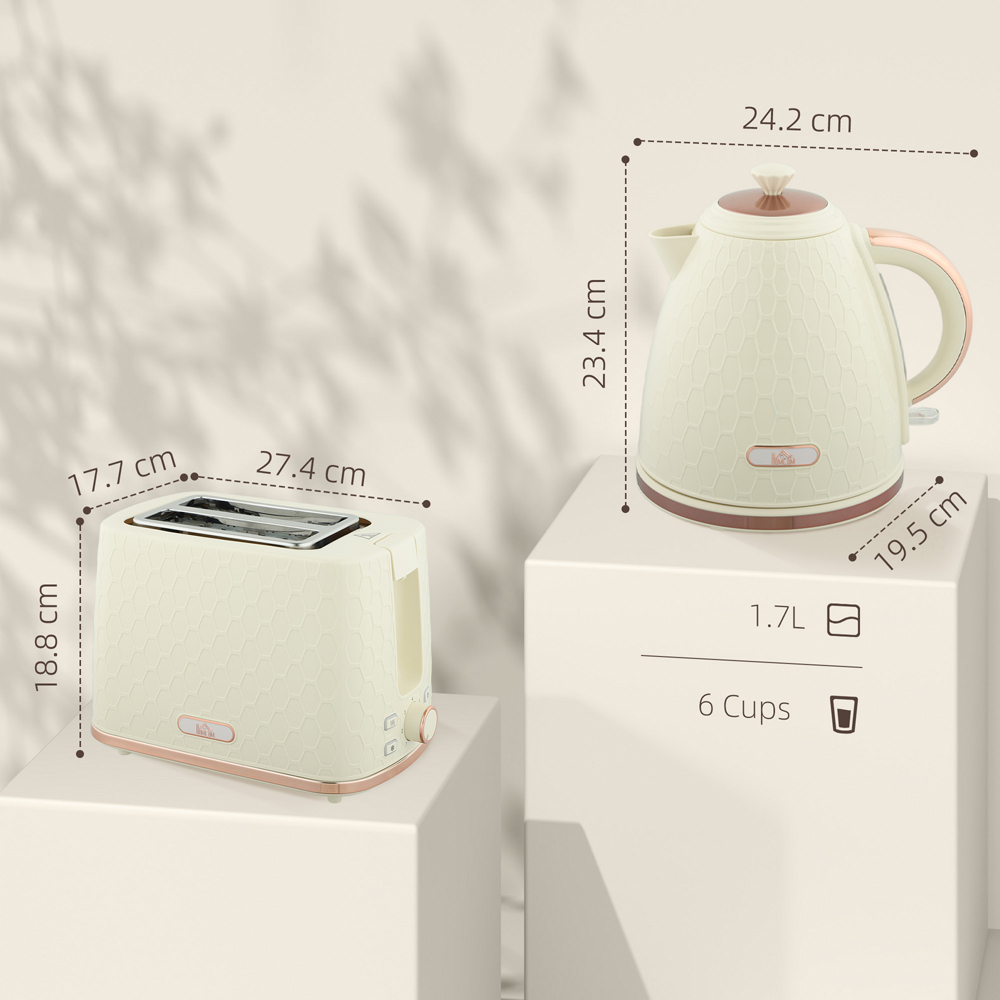 HOMCOM 800-181V70BG Beige 1.7L Kettle and 2 Slice Toaster Set Image 9