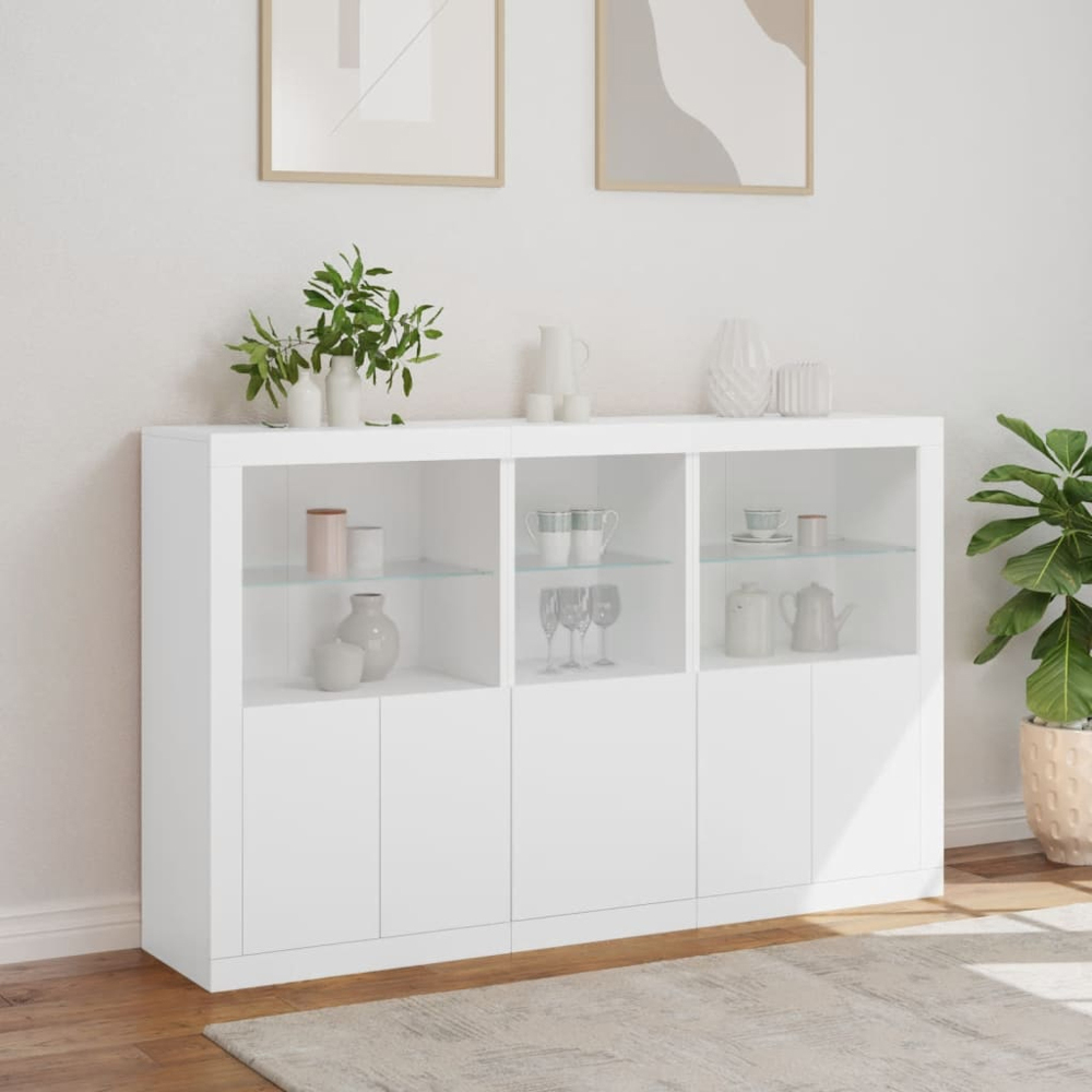 vidaXL 4 Door 3 Shelf White LED Sideboard Image 8