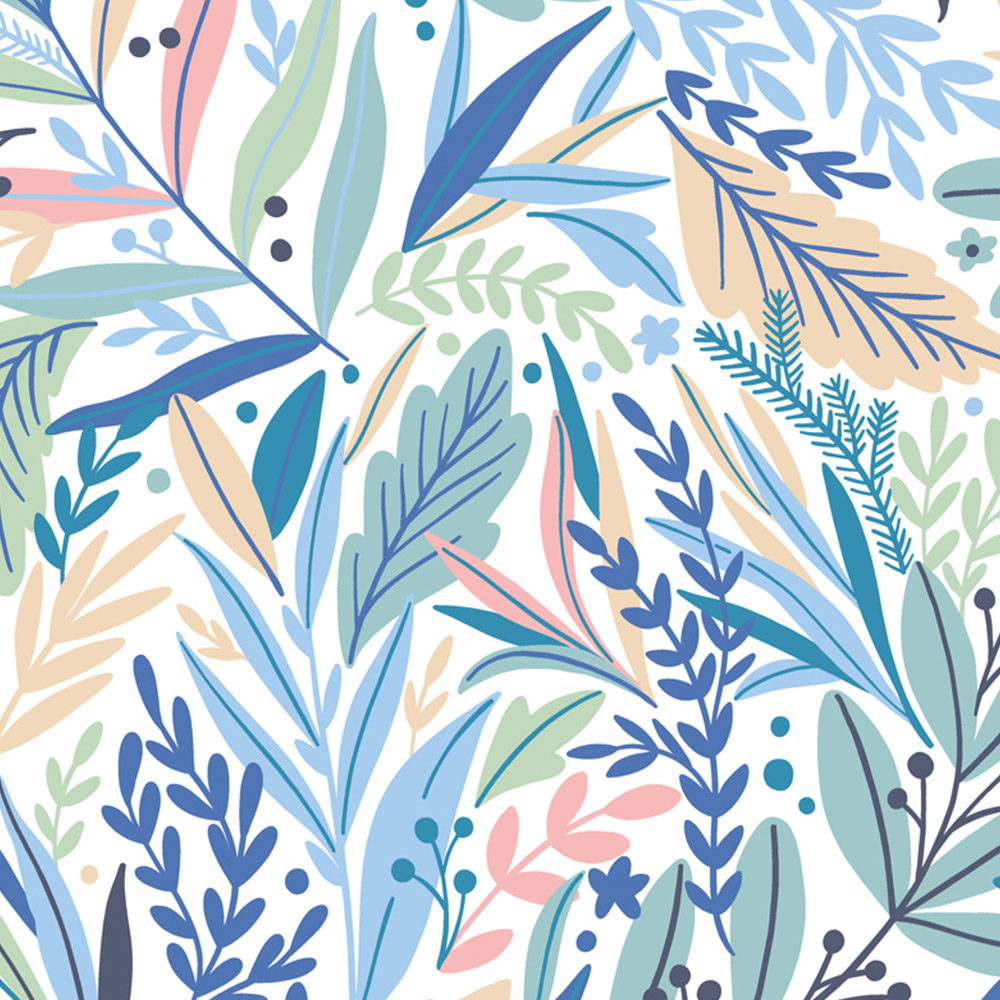 Origin Murals Patterned Leaves Blue Wall Mural Image 2