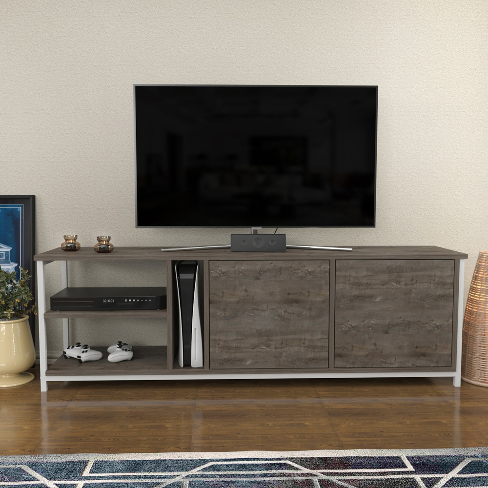 Decorotika Primrose 2 Door 3 Shelf White Wenge TV Stand for 72 inch TV Image 4