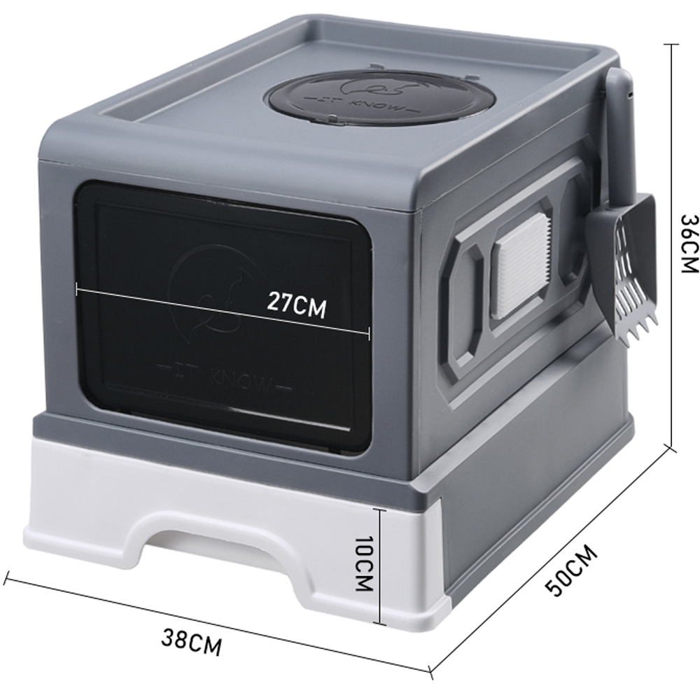 H&O Direct Grey Large Enclosed Cat Litter Box with Scoop and Drawer Image 7