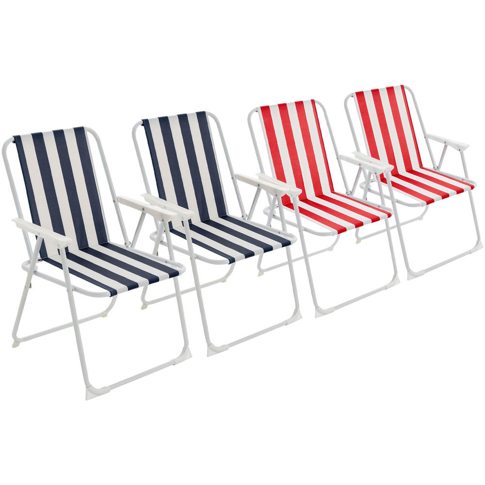 Harbour Housewares Blue and Red Stripe Metal Foldable Beach Chair 4 Pack Image 2