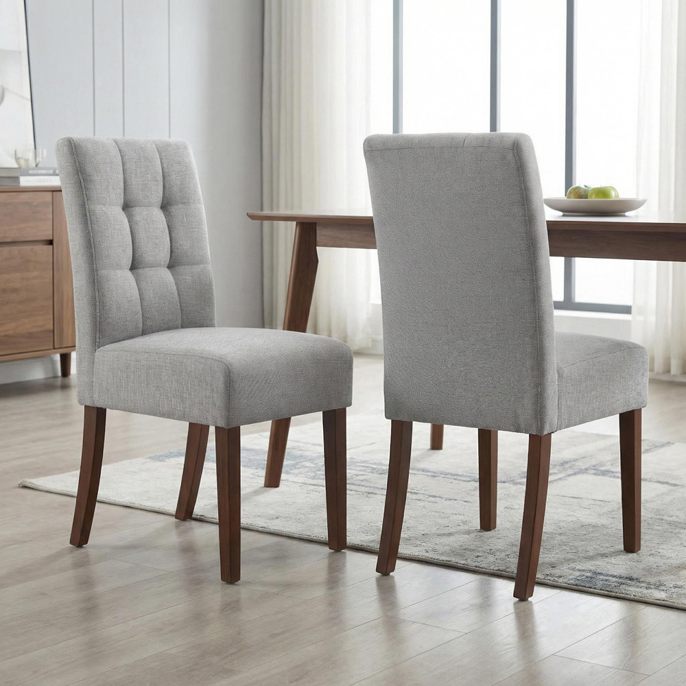 Portland Harlow Silver Grey Linen Walnut Legs Waffle Back Dining Chair Image 4
