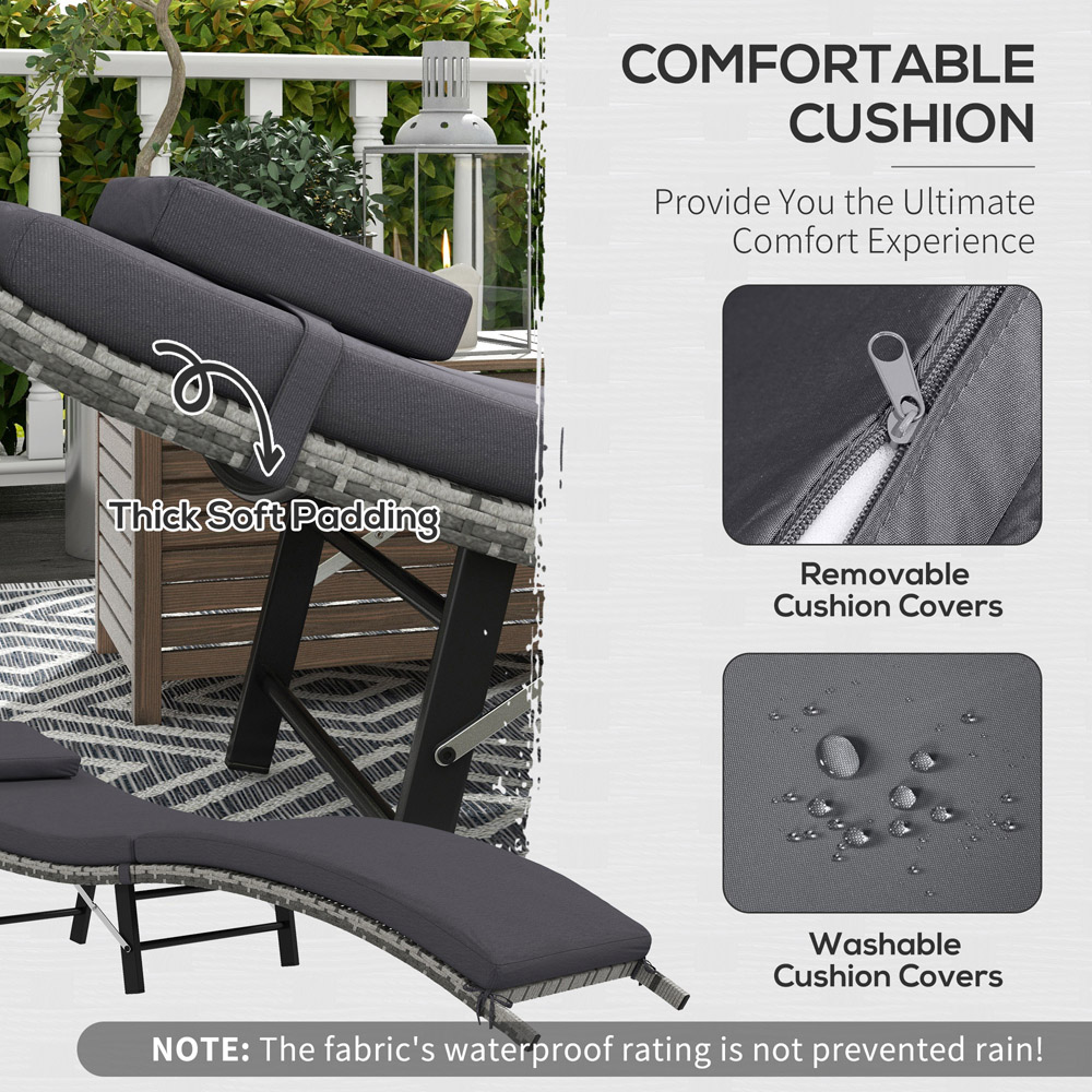 Outsunny Grey Rattan Folding Sun Lounger with Cushions Image 5