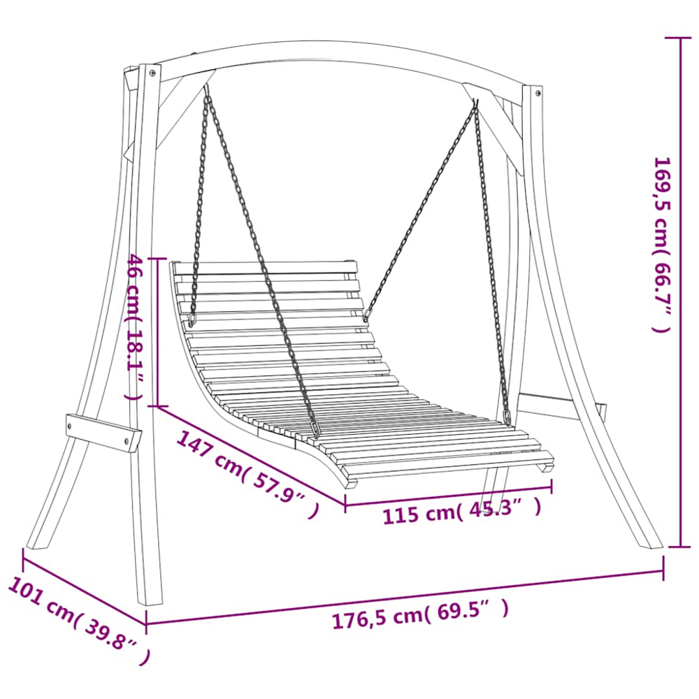vidaXL Brown Solid Spruce Wood Swing Bed with Teak Finish Image 7