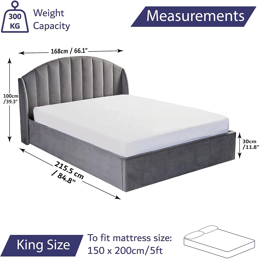 Home Treats King Size Velvet Winged Headboard Ottoman Storage Bed Frame Image 8