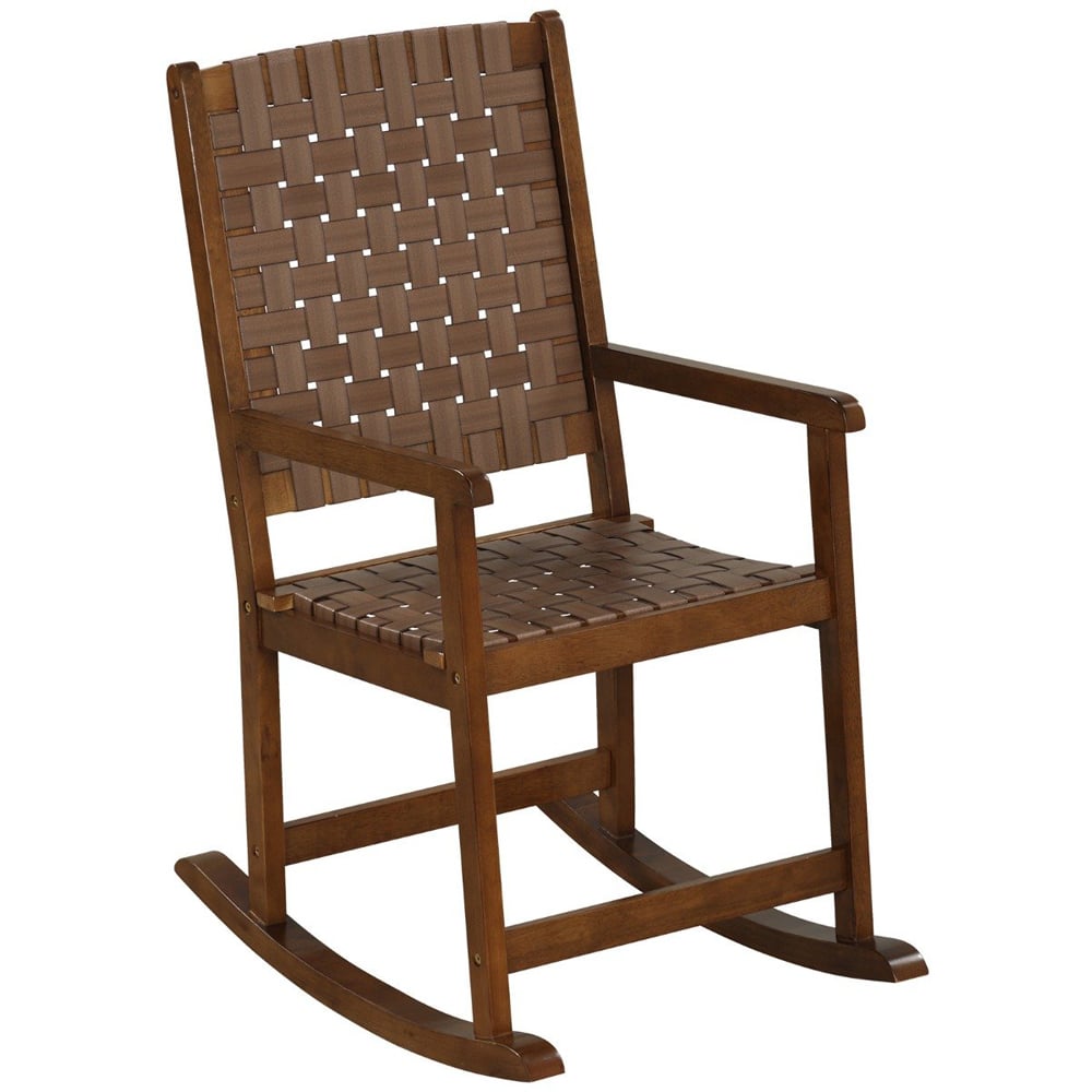 Costway Brown Wood Rocking Chair Image 2