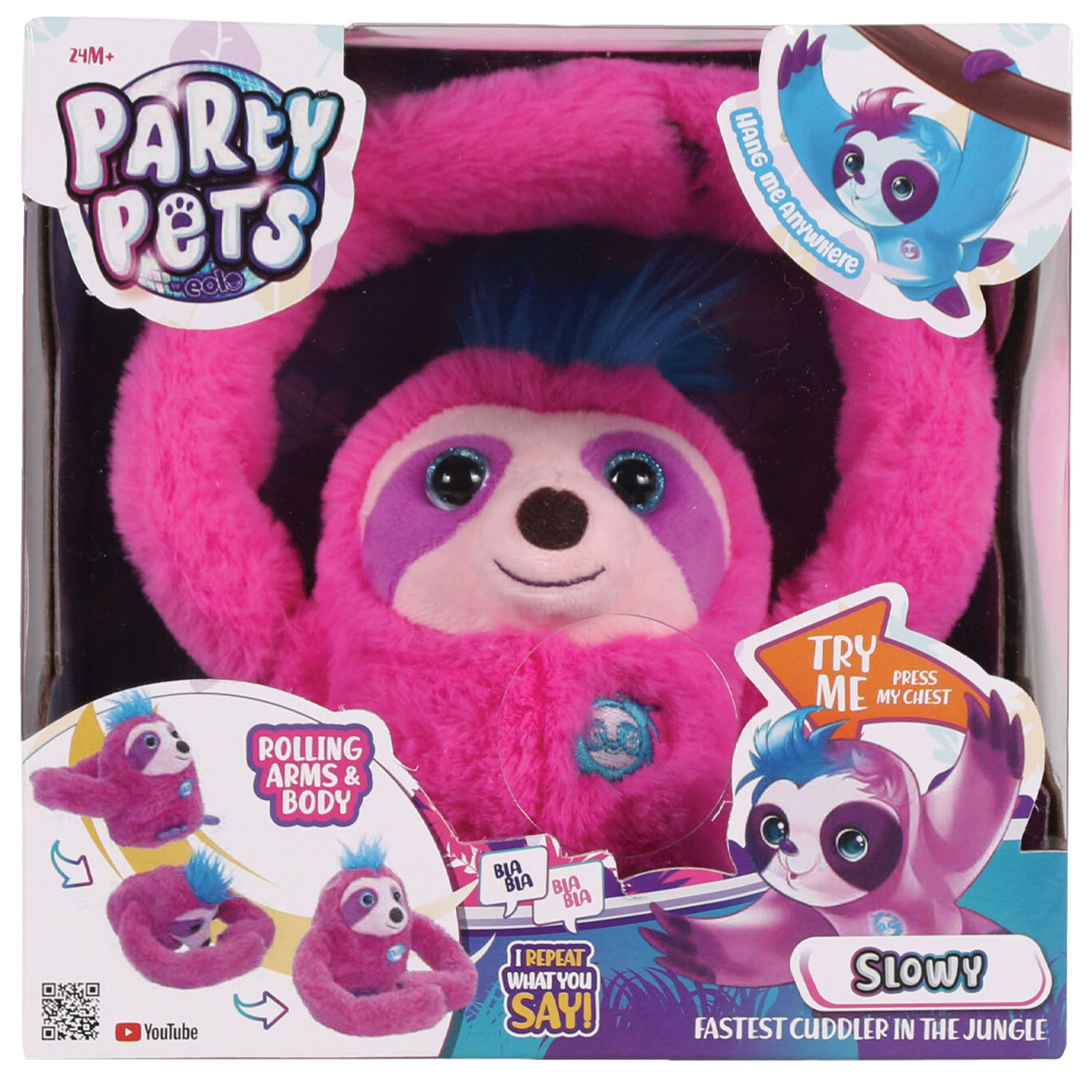 Party Pets Pink Slowy The Sloth Plush Soft Toy Image 1