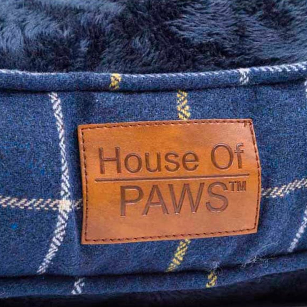 House Of Paws Navy Check Tweed Boxed Duvet Dog Bed Large Image 4