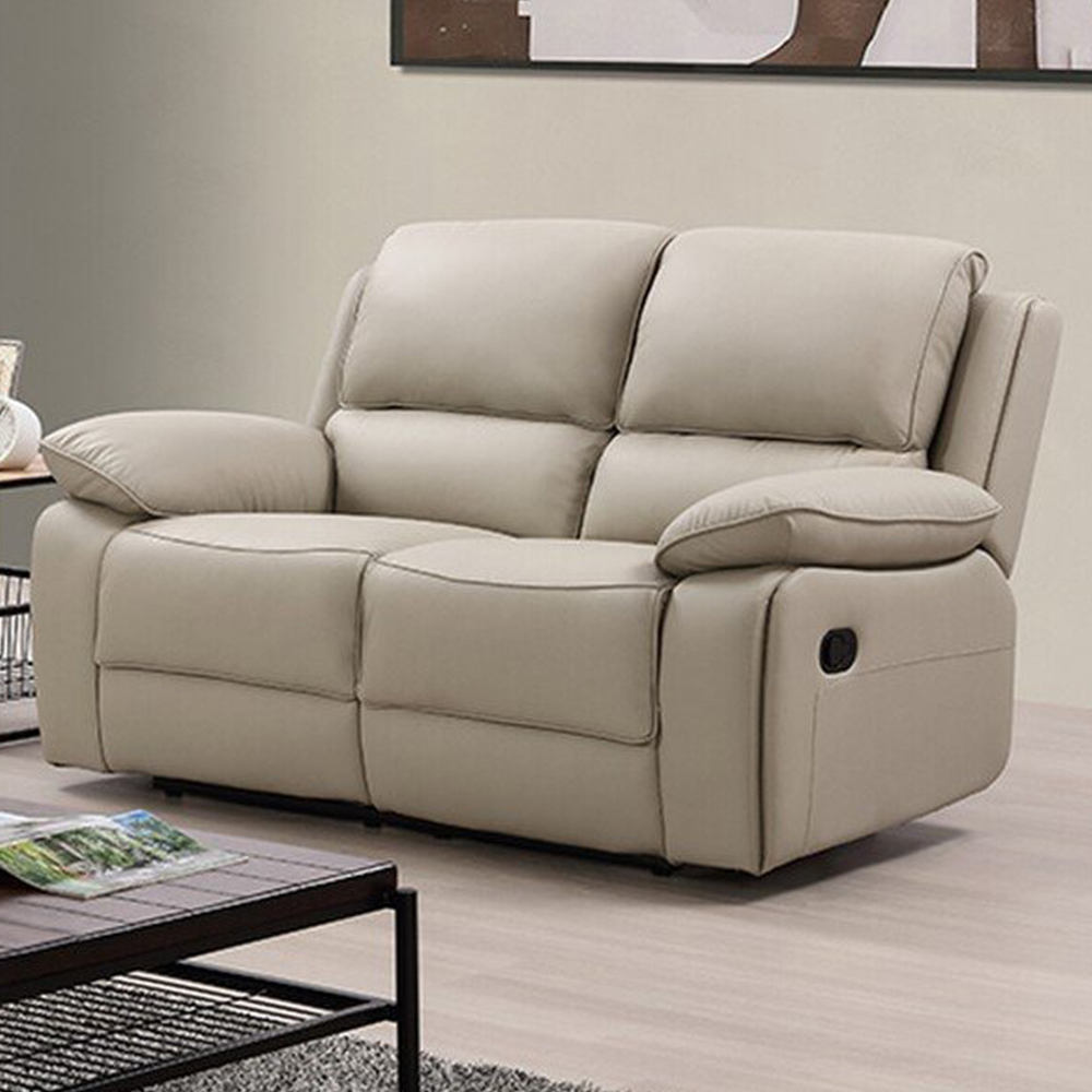 Salerno 2 Seater Light Grey Leather Manual Recliner Sofa Image 5