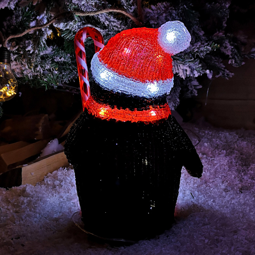 Samuel Alexander Soft Acrylic Penguin with Candy Cane LED Christmas Decoration 30cm Image 5