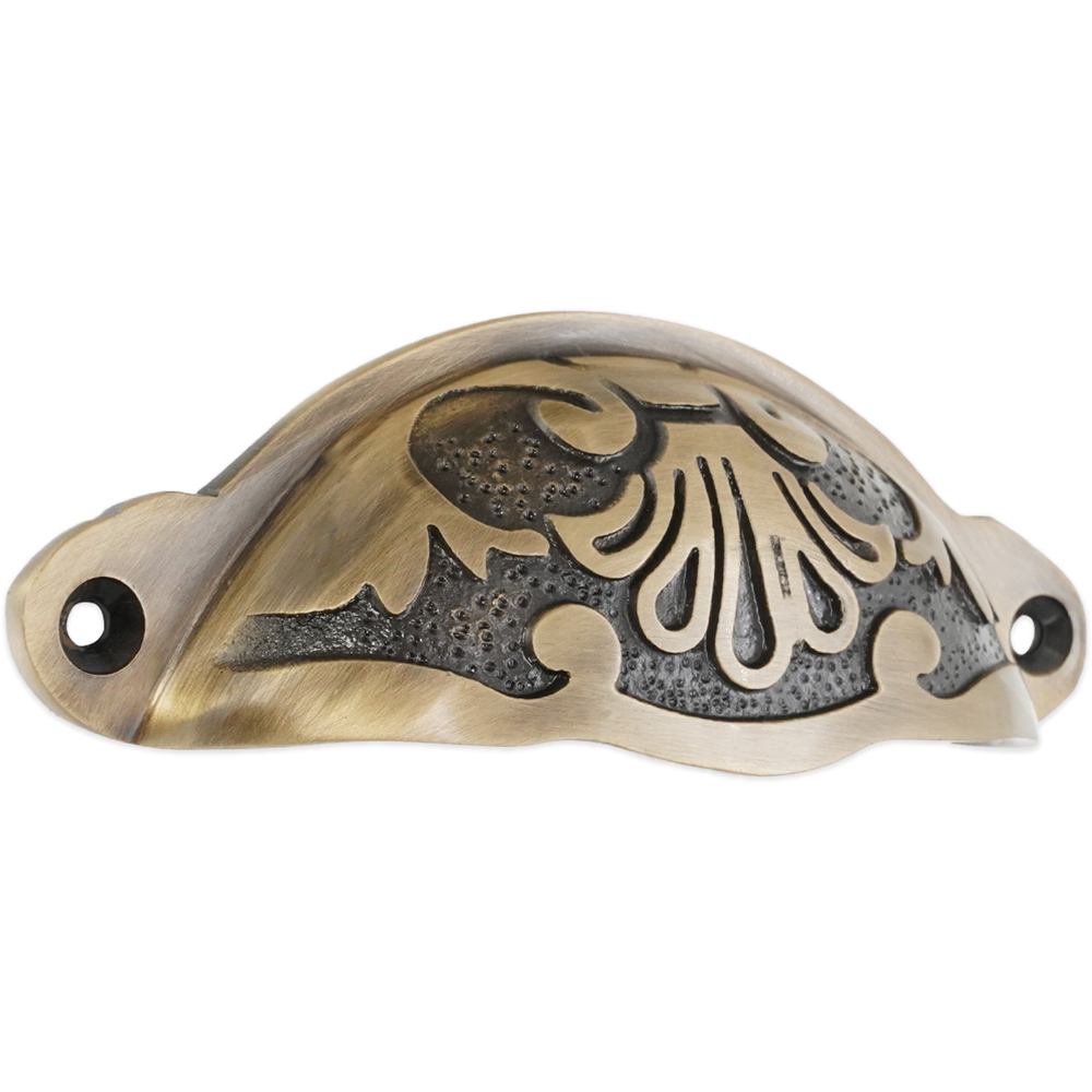 Spira Brass Floral Antique Brass Cup Pull Drawer Handle Image 1