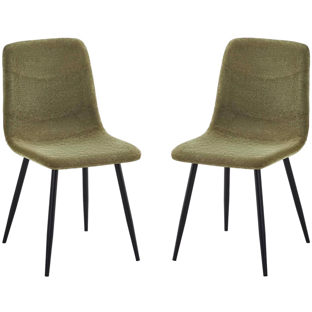 FWStyle Evie Set of 2 Green and Black Linen Upholstered Steel Frame Dining Chair Image 2