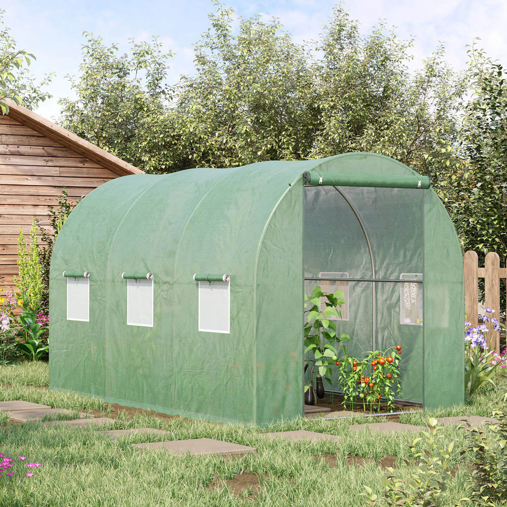 Outsunny Green Steel 9 x 6ft Walk In Greenhouse Image 2