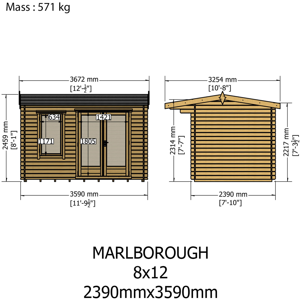 Shire Marlborough 8 x 12ft Double Door Log Cabin Image 5