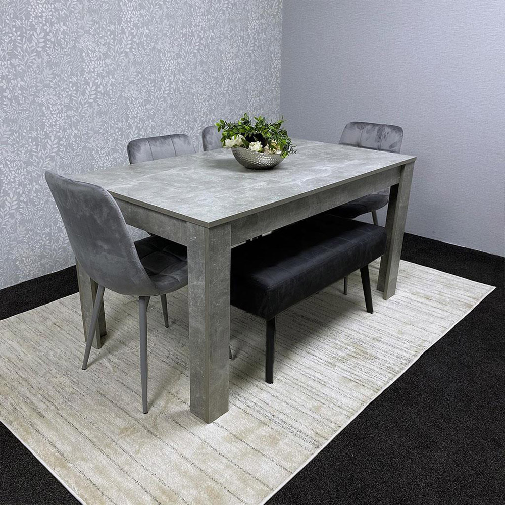 Portland 5 Seater Velvet Wooden Dining Set with Bench Grey and Black Image 7