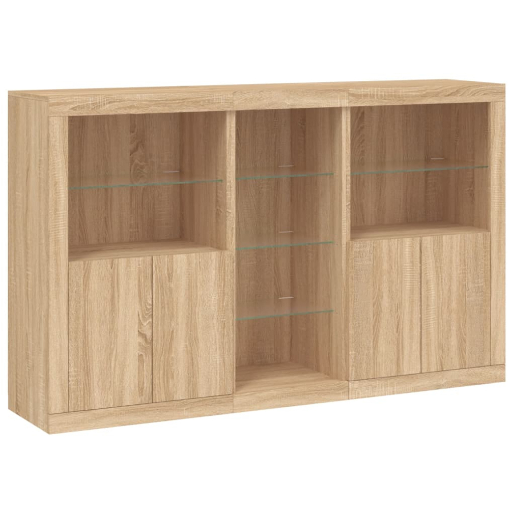 vidaXL 4 Door 8 Shelf Sonoma Oak Sideboard with LED Lights Image 3