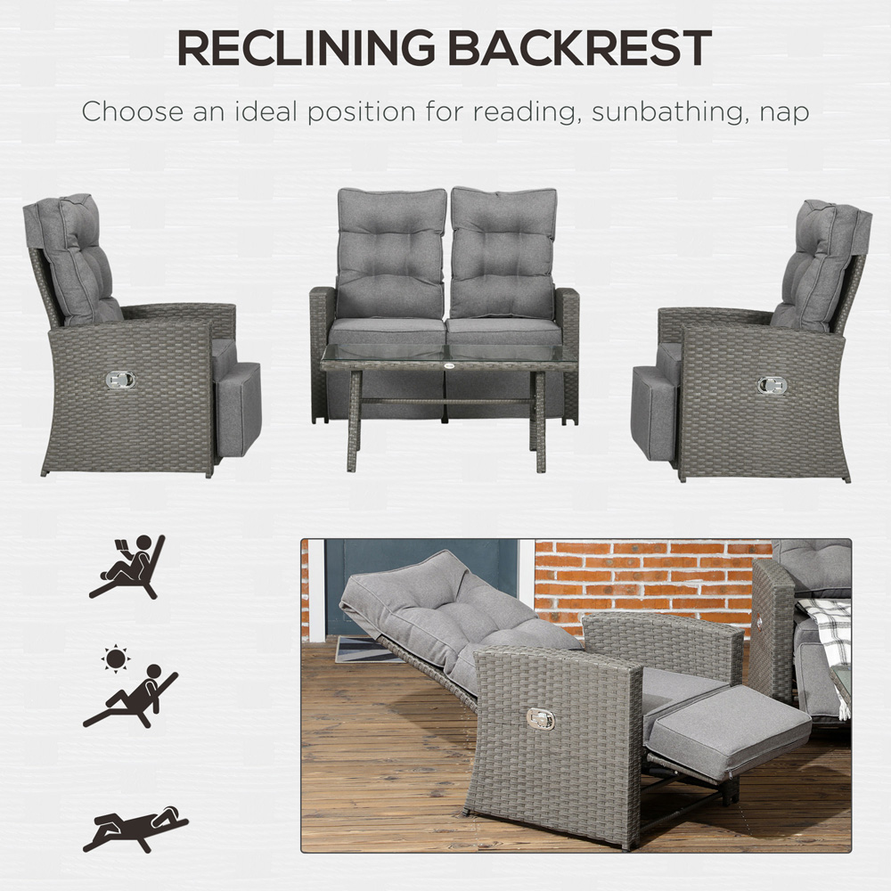 Outsunny 4 Seater Grey Rattan Sofa Lounge Set Image 5