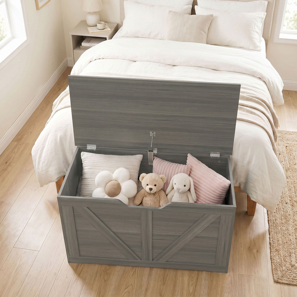HOMCOM 100L Dark Grey Storage Trunk with Safety Hinge Image 4