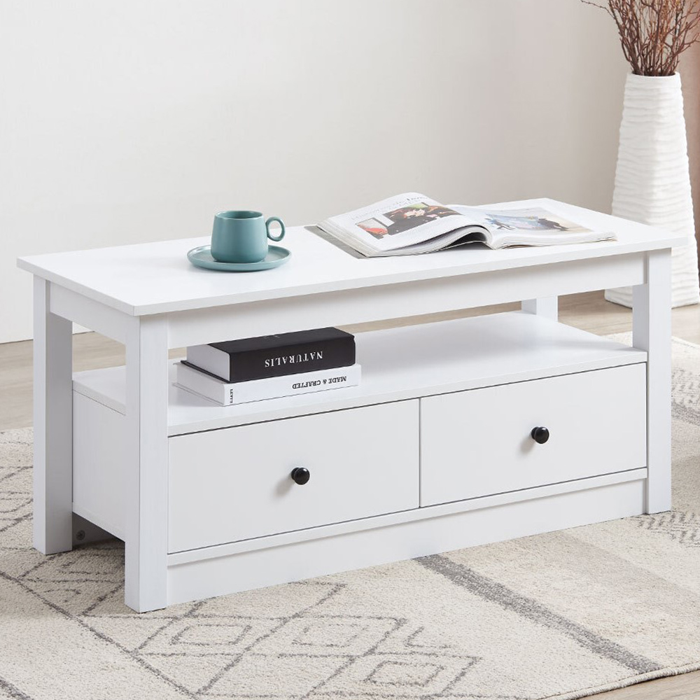 Windsor 2 Drawer White Coffee Table Image 1