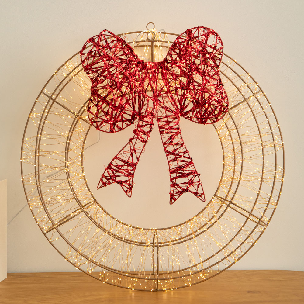 Samuel Alexander 2000 Warm White and Red LED Light-Up Christmas Wreath with Bow 60cm Image 1