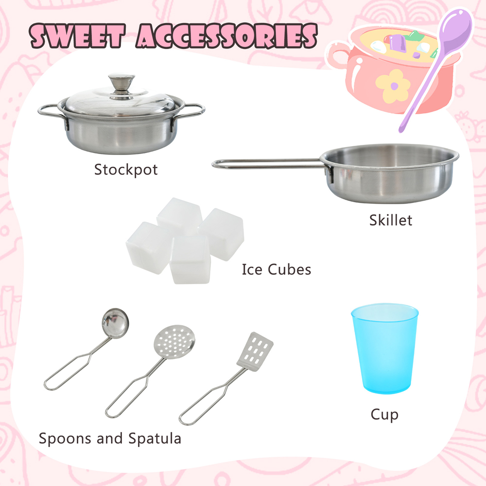 Costway Pink Toddler Pretend Kitchen Playset with Accessories Image 8