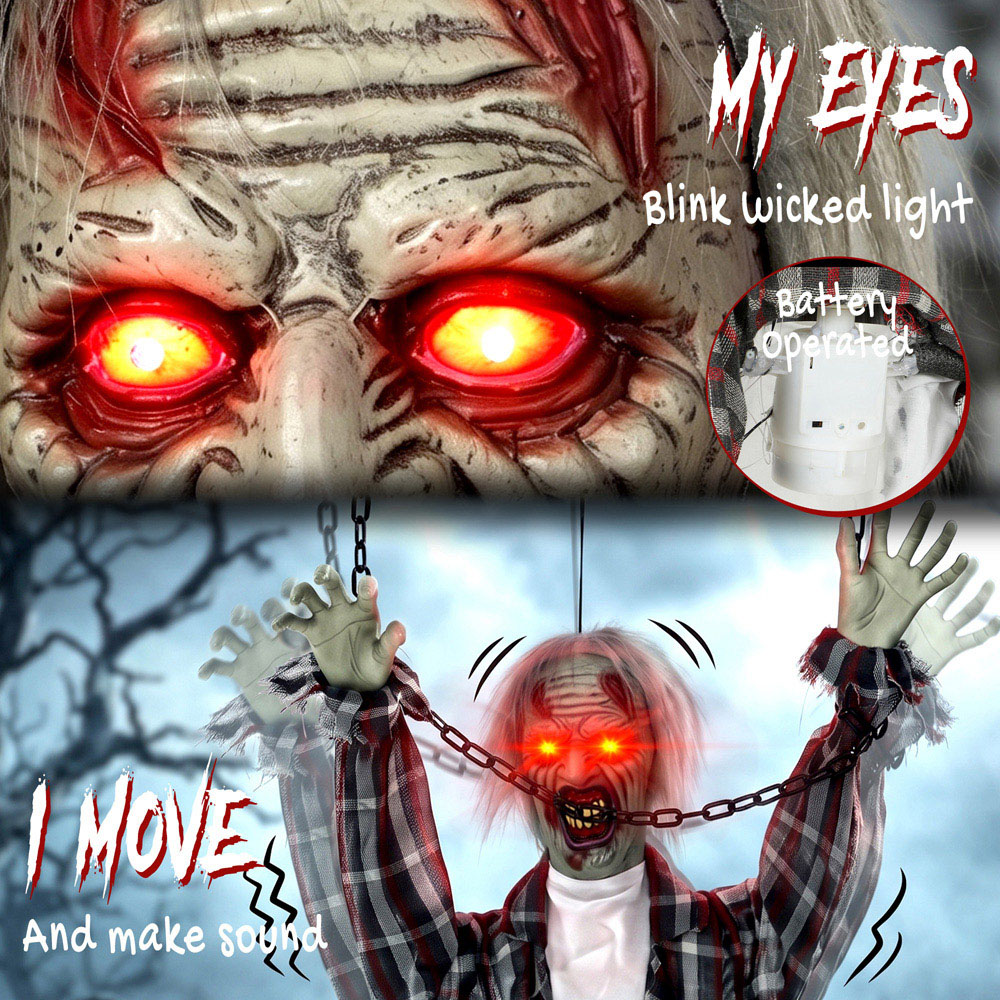 HOMCOM Light Up Hanging Animated Chained Zombie Halloween Decoration 3.6ft Image 8