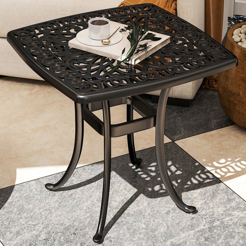 Outsunny Aluminium Garden Side Table with Umbrella Hole Black Image 1
