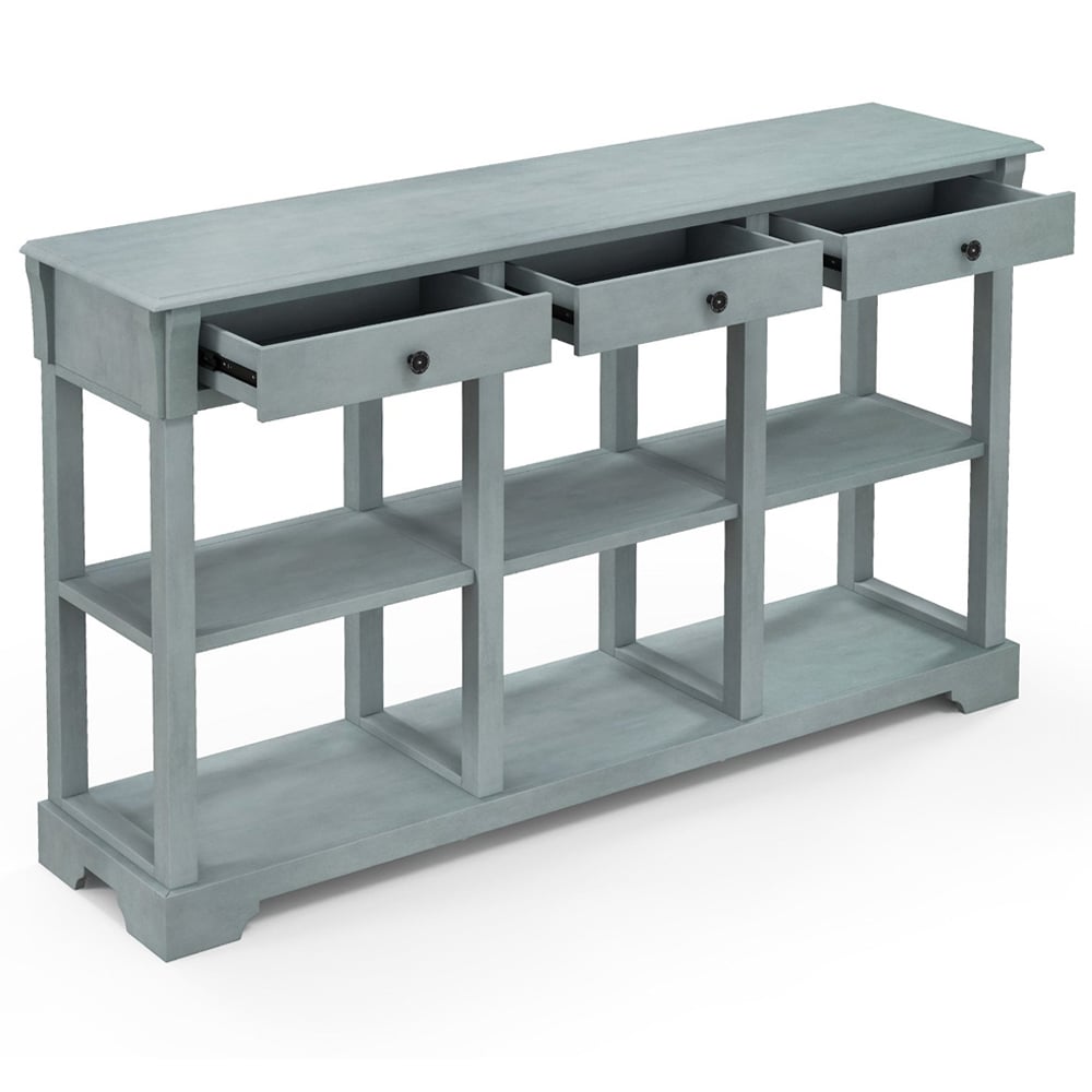 Costway 3 Drawer Open Shelf Blue Retro Console Table Image 3