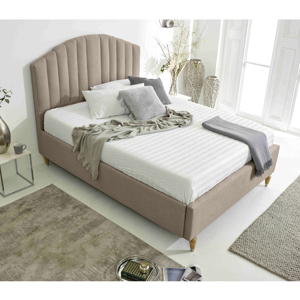 Eleganza Henrik King Size Mink Arlington Fabric Bed Frame with Curved Headboard Image 7