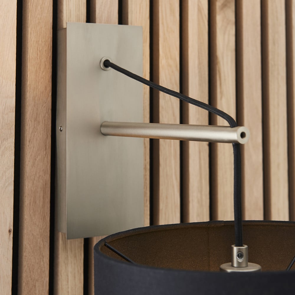 Merano Ravenna Black Cotton Fabric Shade Matt Nickel Plate Wall Lamp Image 4