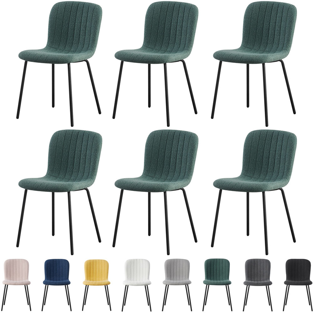 Bella Set of 6 Green Teddy Faux Fur Stitched Design Dining Chairs Image 7