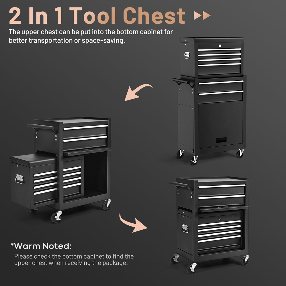 Costway 6 Drawer Black Detachable Tool Storage Cabinet Image 3
