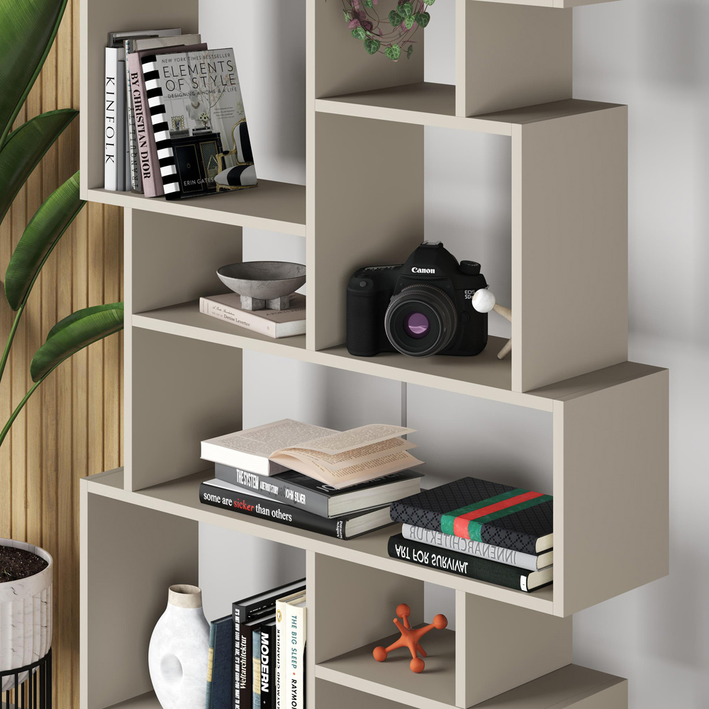 Decortie Karmato 10 Shelf Sandstone Asymmetric Tall Freestanding Bookcase Image 3
