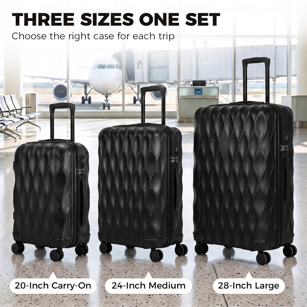 HOMCOM Set of 3 Black Hard Shell Luggage Suitcase with TSA Lock Image 4