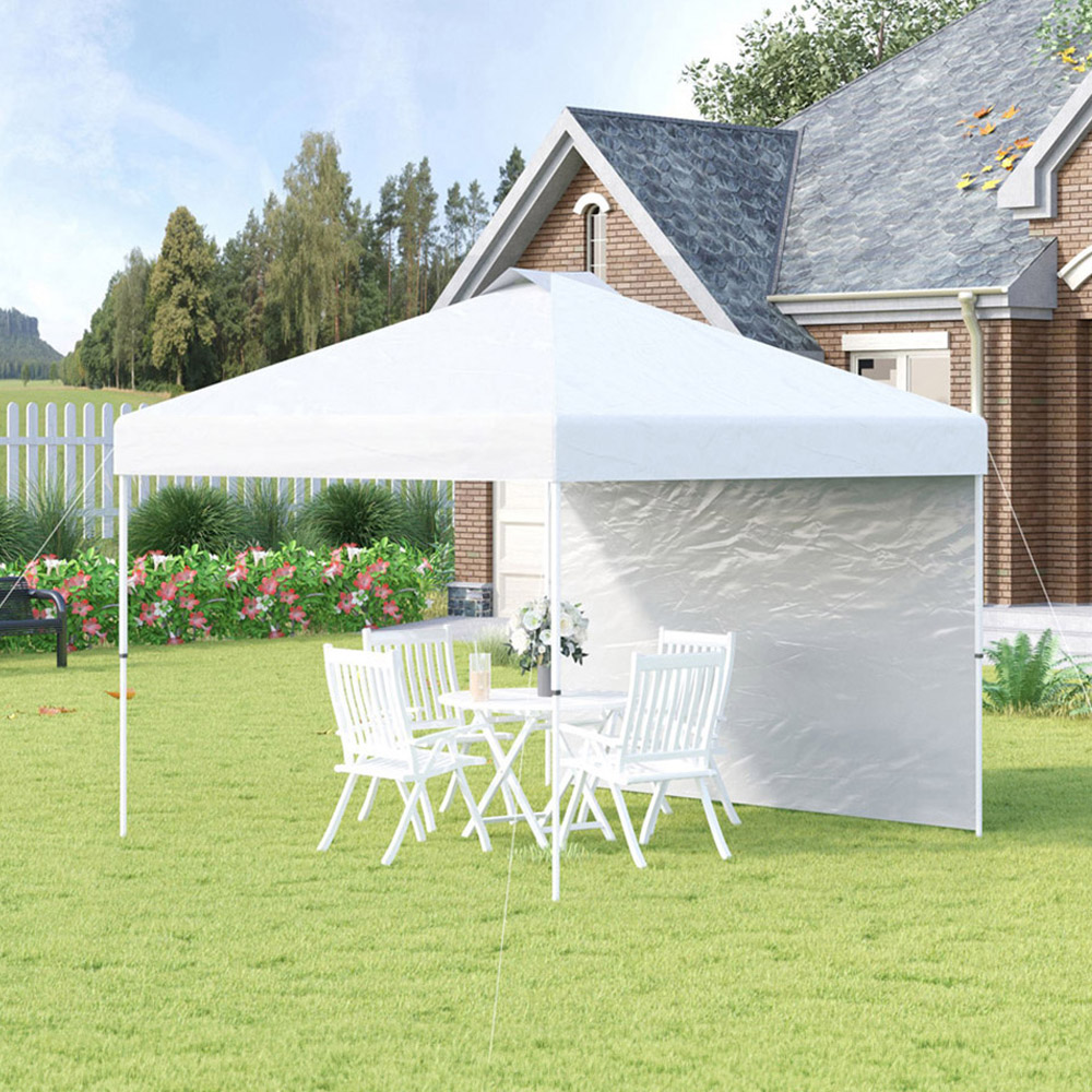 Outsunny 3 x 3m White Pop Up Gazebo with Sidewall Image 1