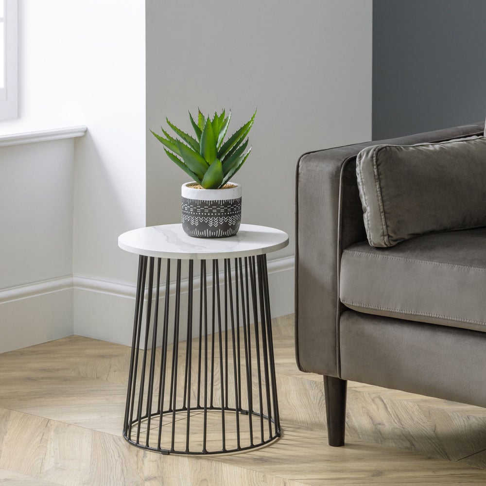 Julian Bowen Broadway White Marble Round Wire Lamp Table Image 4