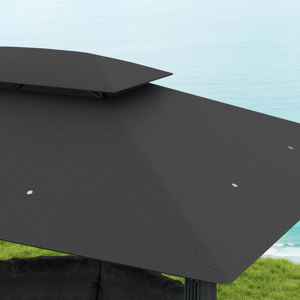 Outsunny 4 x 3m 2 Tier Black Steel Frame Garden Gazebo with Curtains Image 3