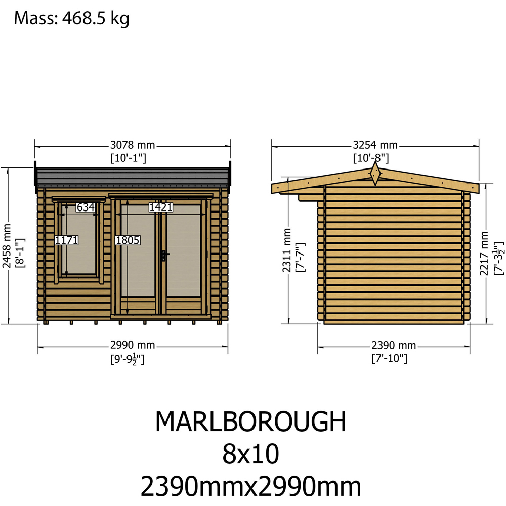 Shire Marlborough 8 x 10ft Double Door Log Cabin Image 6