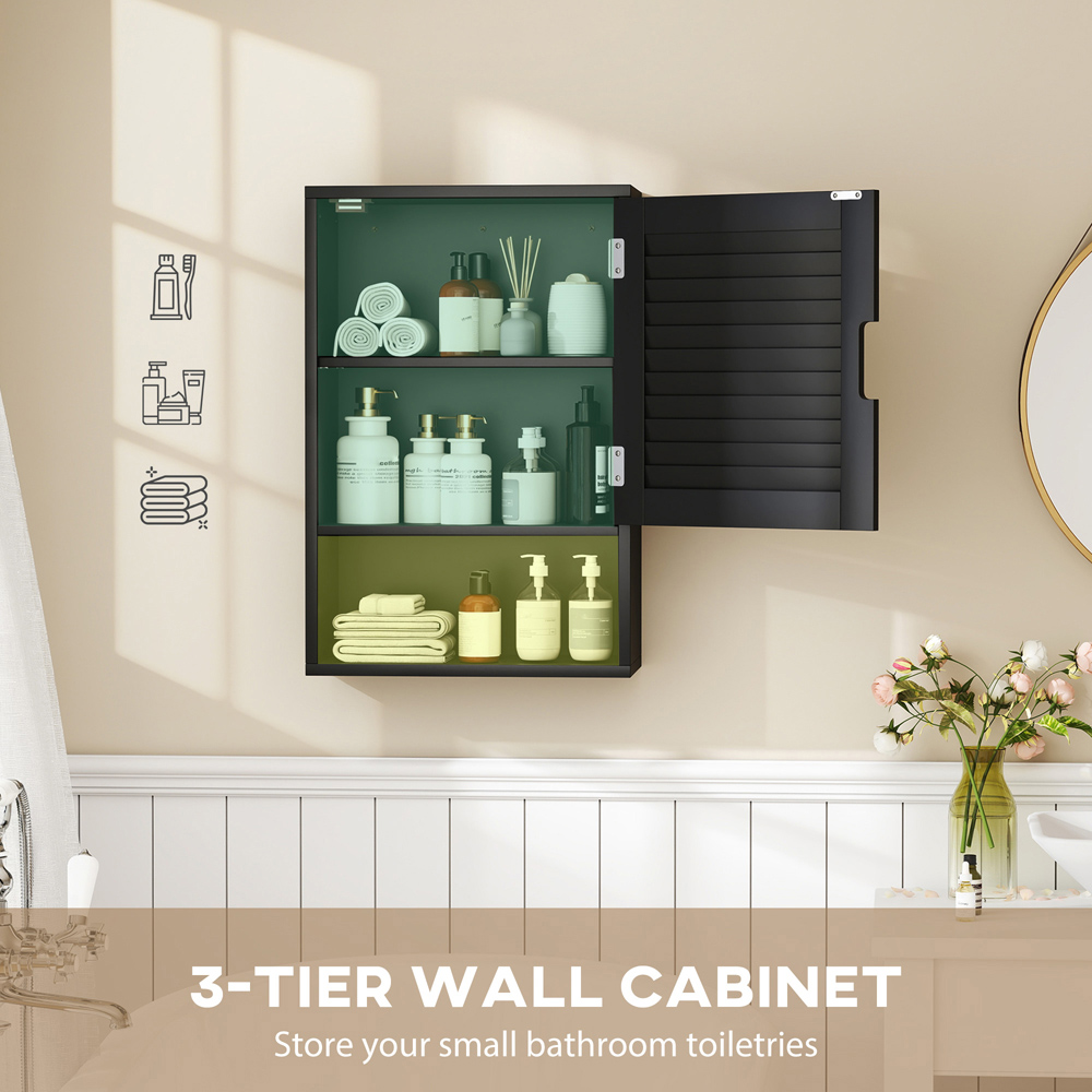 Portland Single Door Single Shelf Black Wall-Mounted Bathroom Storage Cabinet Image 6