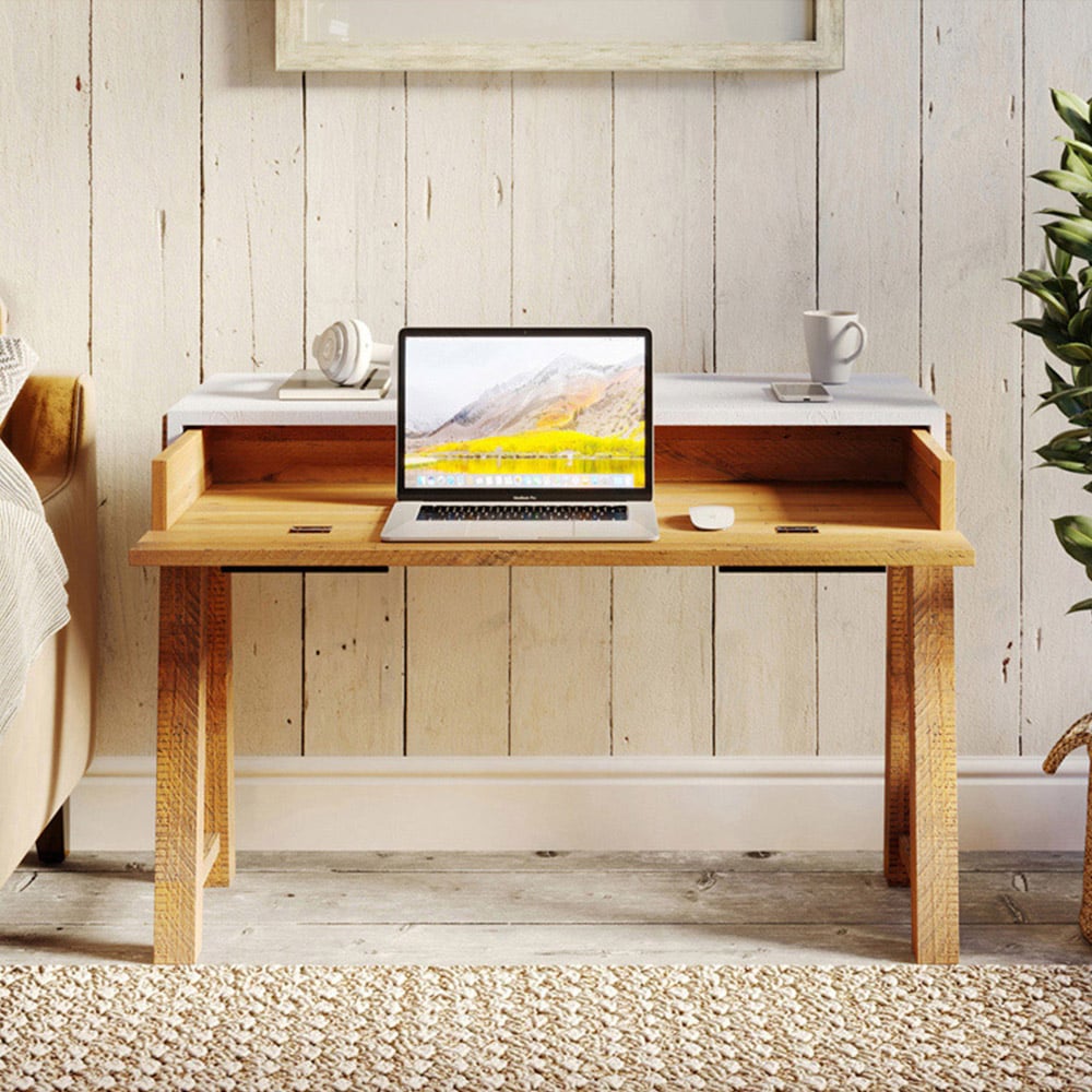 Baumhaus Trinity Home Office Desk White and Brown Image 5