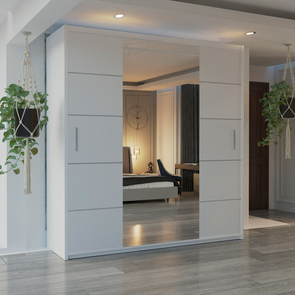 M N Furniture Osaka 2 Door White Mirrored Panel Sliding Wardrobe 180cm Image 4