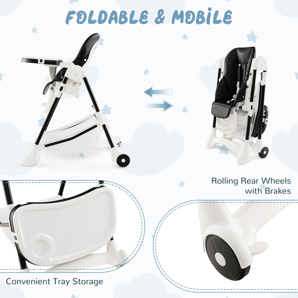 Costway Black Baby Highchair with Cushion Image 3
