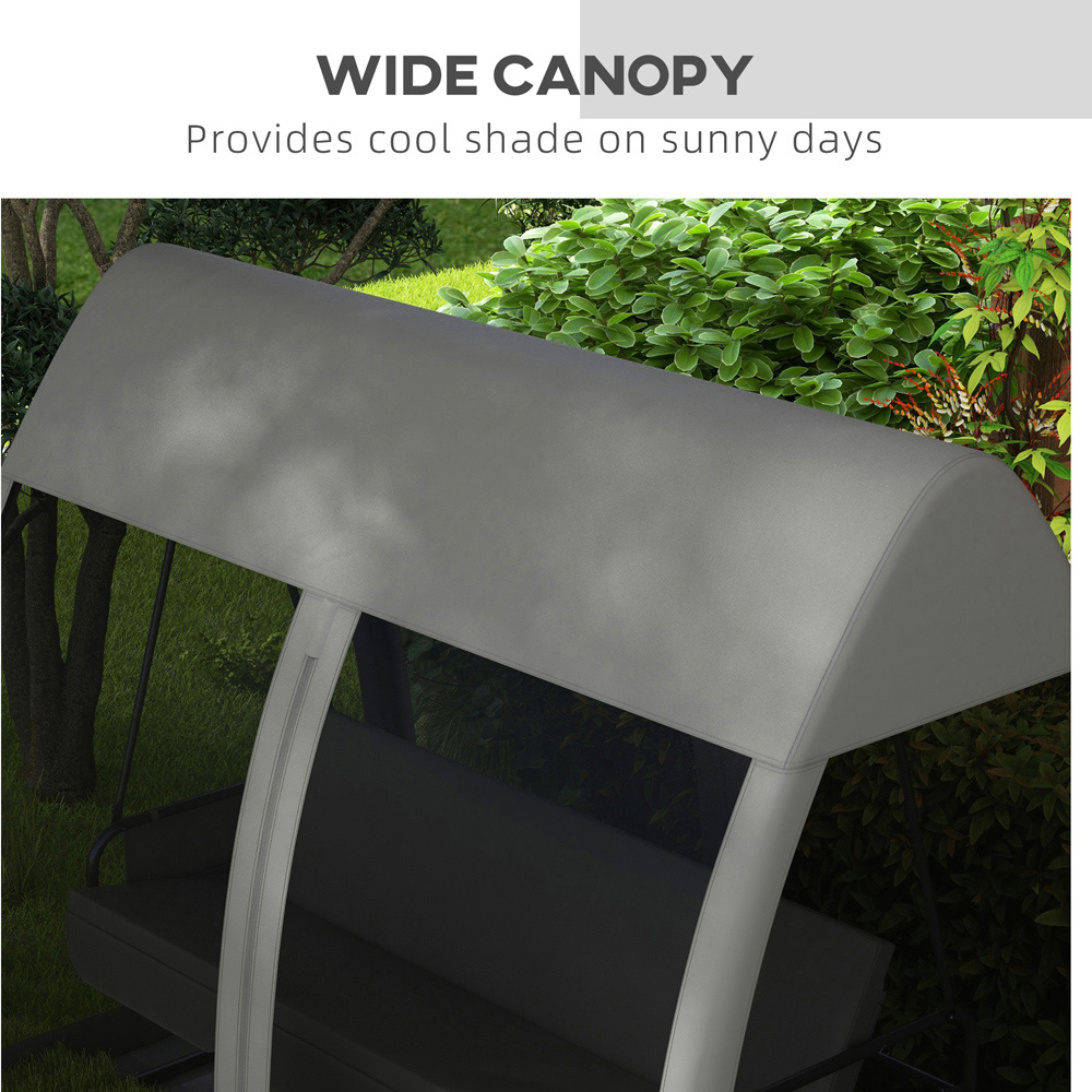 Outsunny 3 Seater Grey Garden Swing Chair with Mesh Canopy Image 4