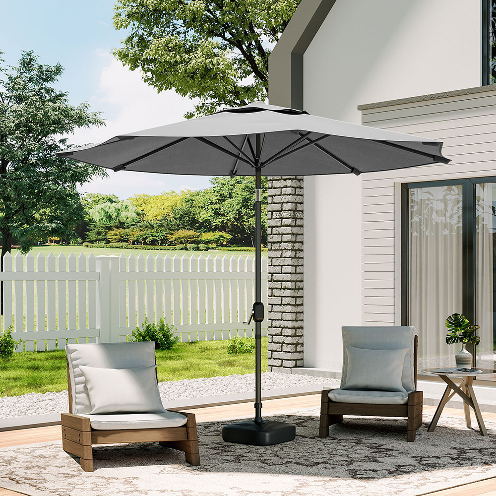 Living and Home Dark Grey Round Crank Tilt Parasol with Plastic Fillable Base 3m Image 2