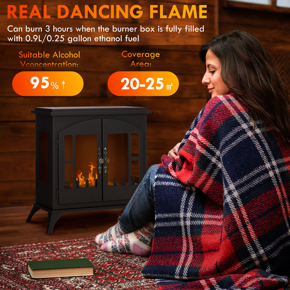 HOMCOM Black Freestanding Ethanol Fireplace Stove with Tank 0.9L Image 7